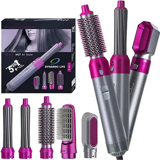 Фен-щетка-браш стайлер Hot Air Styler 5 в 1 мультистайлер для завивки локонов объема и укладки волос 1000 Вт - фото 1