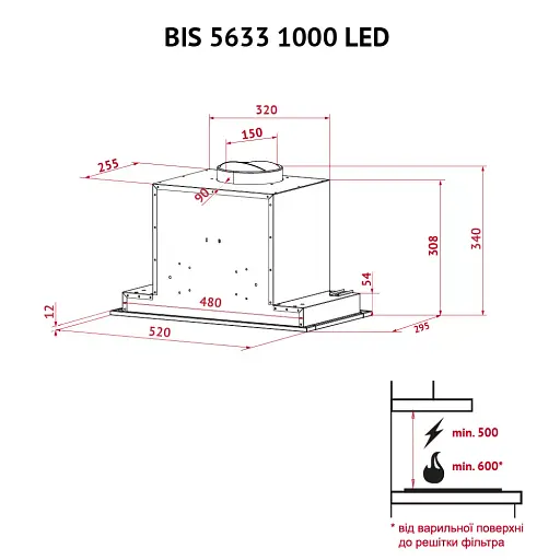 Вытяжка полновстраиваемая PERFELLI BIS 5633 I 1000 LED - фото 11