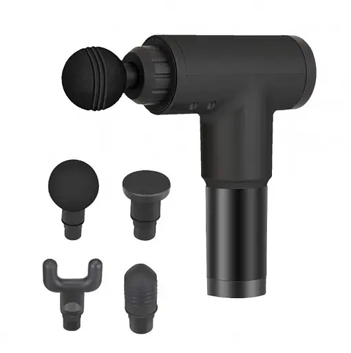 Портативний ручний антицелютний масажер Fascial Gun HF-320 для шиї спини роликовий USB 4 насадки - фото 2