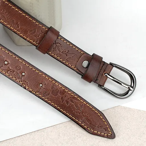 Ремень женский кожаный с цветами SF-255 коричневый (125 см) - фото 4
