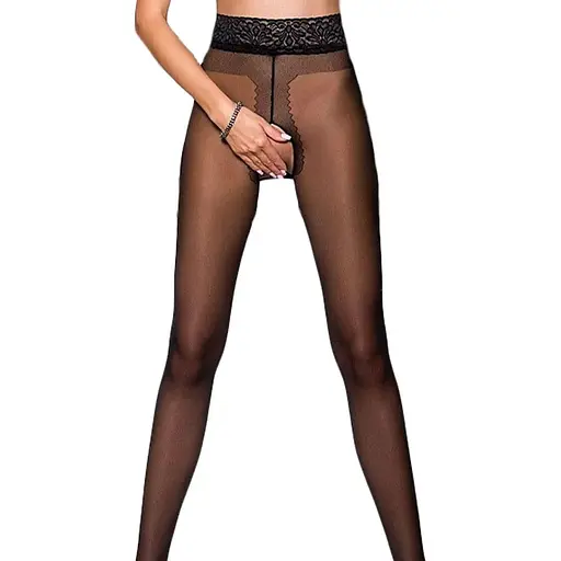 Эротические колготки Passion Tiopen 001 nero 3/4 (20 den) с вырезом и кружевом на поясе