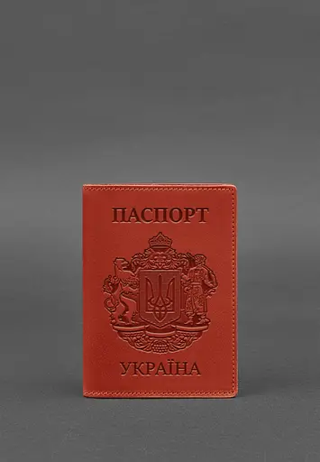 Кожаная обложка для паспорта коралловая с украинским гербом - фото 5