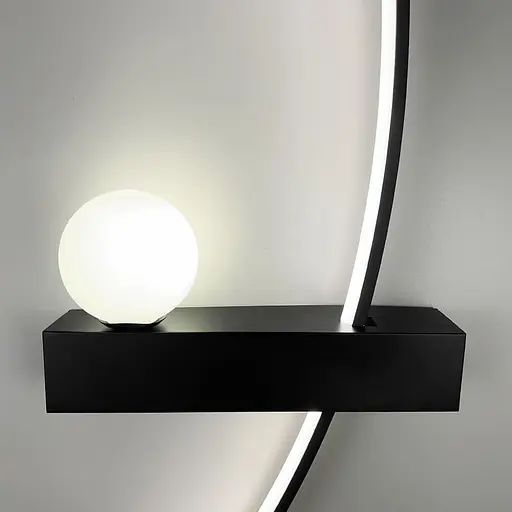 Черное дуговое бра с белым плафоном в правом корпусе 80 см Line F Арт. WJ113/800 R BK (правий) - фото 7