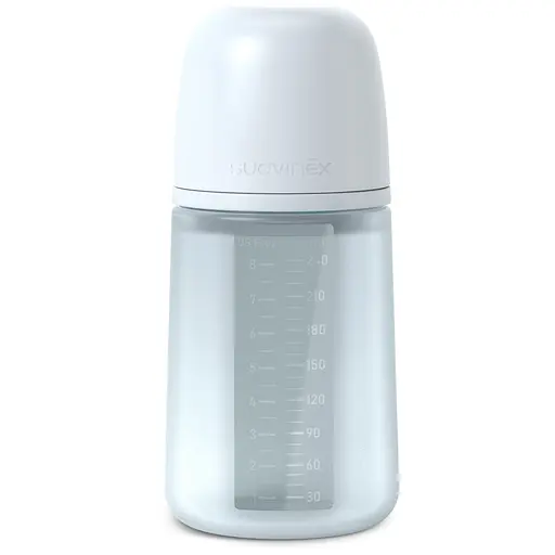 Пляшечка силіконова Suavinex Colour Essence фізіологічна соска повільний потік 240 мл світло-блакитна (308653)