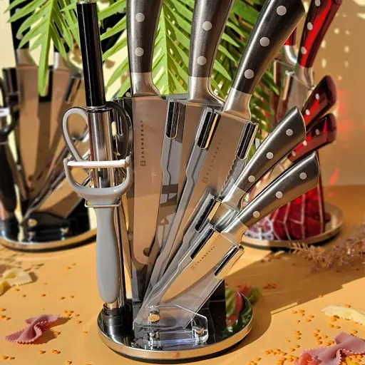 Набор кухонных ножей Edenberg из нержавеющей стали на подставке 9 предметов серый - фото 2