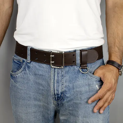 Ремень мужской кожаный широкий коричневый JK-5080 (120 см) - фото 6