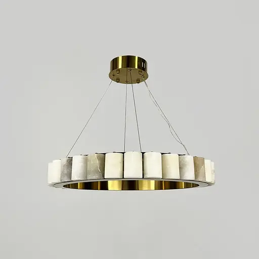 Люстра підвісна у латунному кільцевому корпусі з мармуровими елементами 60 см Line F Арт. MJ306-600 AB - фото 1