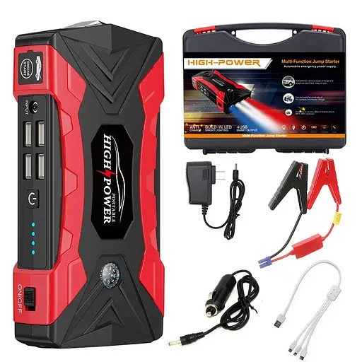 Пуско-зарядное устройство бустер Jump Starter QY33 99800mAh 4 USB Черно-красный