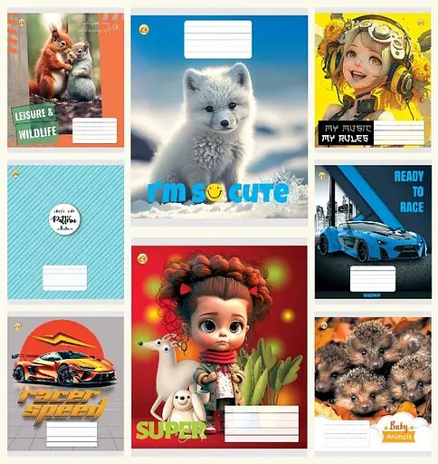 Зошити учнівські 12 аркушів коса лінія з доп. Люкс ТЕ13401 Мікс 1, 25 шт. в упаковці