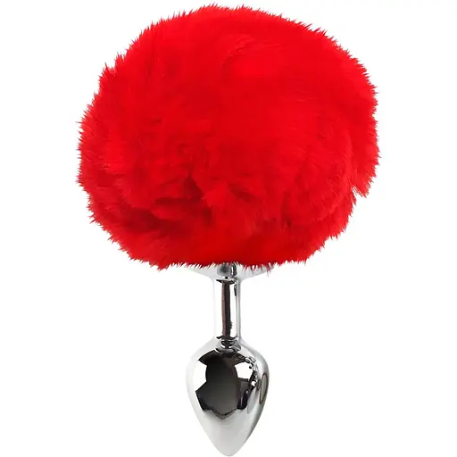 Металевий анальна пробка Art of Sex - Metal Butt Plug Rabbit Tail М, Червоний - фото 2