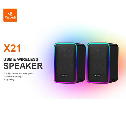 Компьютерные колонки Kisonli X21 Bluetooth, 20W, USB, RGB light, Black - фото 2