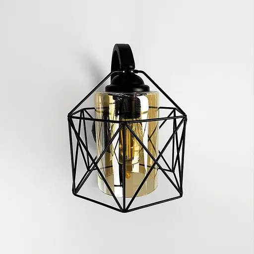 Металеве бра в стилі Лофт у чорному корпусі 28х17 см з янтарним плафоном Арт. 8180/1W BK+AM Line F - фото 1