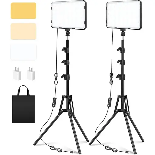 Комплект із 2 світлодіодних відеоосвітлень для відеозйомки з 62,99-дюймовою підставкою для штатива, Unicucp 2500-8500K Dimmable