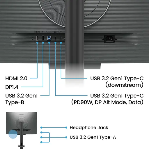 TFT 28.2" BenQ RD280UA, IPS, 3840x2560, 3:2, USB-C, HDMI, DP, HAS, ерго стійка, кол., металік-сірий - фото 12