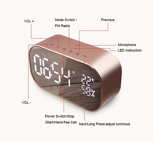 Цифровий світлодіодний будильник Бездротовий радіо Bluetooth-динамік з USB Приліжковий телефон Ноутбук, температура/3 Diamble - фото 4