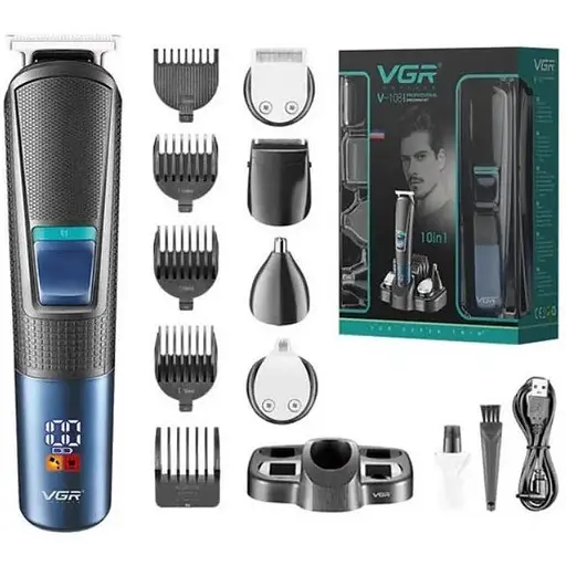 Универсальный аккумуляторный триммер VGR V-108 10 в 1 машинка для стрижки волос 5 Вт - фото 1