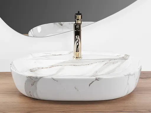 Умивальник Rea Aura 61 shiny aiax мармур накладний REA-U6623, Мармур - фото 3