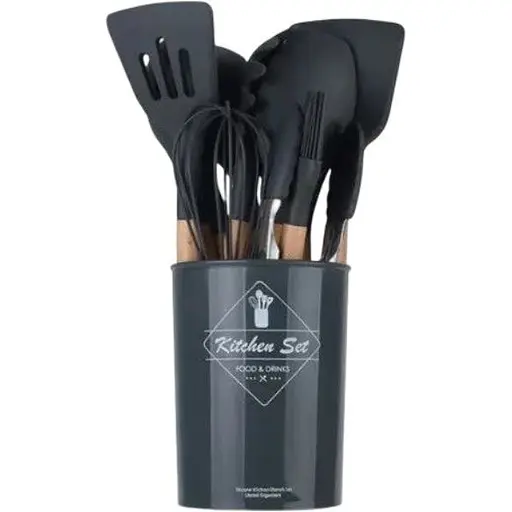Набір кухонного приладдя Edenberg Silicone kitchen utensils set 12 предметів Чорний - фото 1