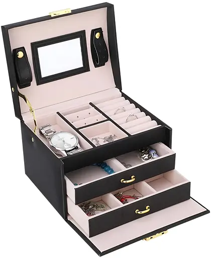Скринька для прикрас Органайзер для ювелірних виробів Сундук для біжутерії Чорний - фото 1