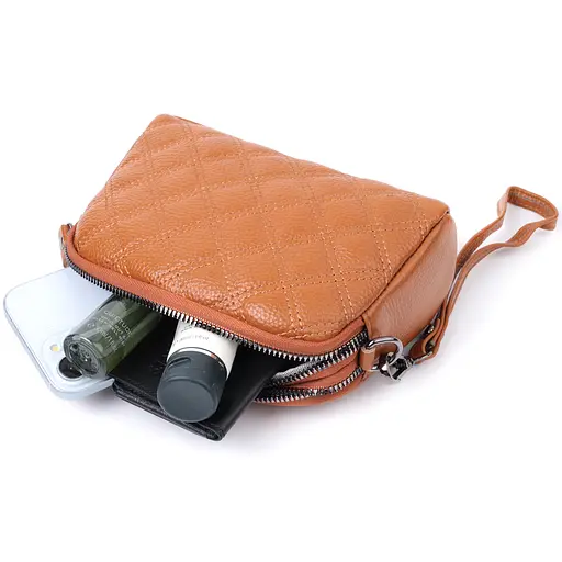 Женская сумка Vintage прошита ромбами на лицевой стороне из натуральной кожи 19.5х12.5х7 см sum0027021 - фото 9