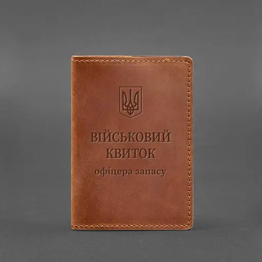 Кожаная обложка для военного билета офицера запаса 8.0 светло-коричневая Crazy Horse - фото 6