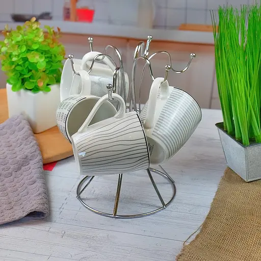 Стойка для чашек подставка сушилка для кружек на 6 крючков из нержавеющей стали H 25 cm, Kitchen Master Серебристый 85520 - фото 6