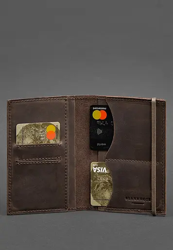 Шкіряна обкладинка для паспорта 2.0 темно-коричнева Crazy Horse - фото 5