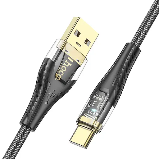 Дата кабель Hoco U121 Gold standart Transparent Discovery Edition USB to Type-C (1.2m) Black - фото 2