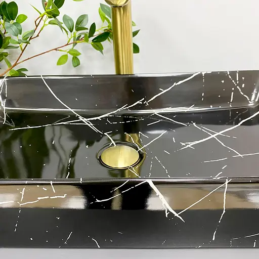 Умивальник VBI Triest black marmo glossy накладний VBI-012707, Чорний матовий - фото 5