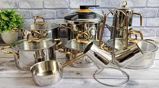 Набір каструль O.M.S. Collection 1088 з нержавіючої сталі 18 предметів (Туреччина) - фото 5