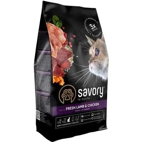 Сухой корм Savory для стерилизованных кошек со свежим ягненком и курицей 400 г - фото 1