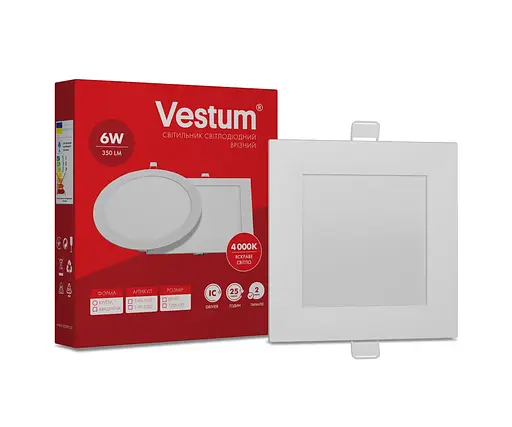 Квадратный светодиодный светильник Vestum врезной 6W 4000K 220V 1-VS-5202 - фото 2