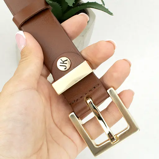 Ремень женский кожаный JK-3023 (115 см) коричневый с золотой пряжкой - фото 6