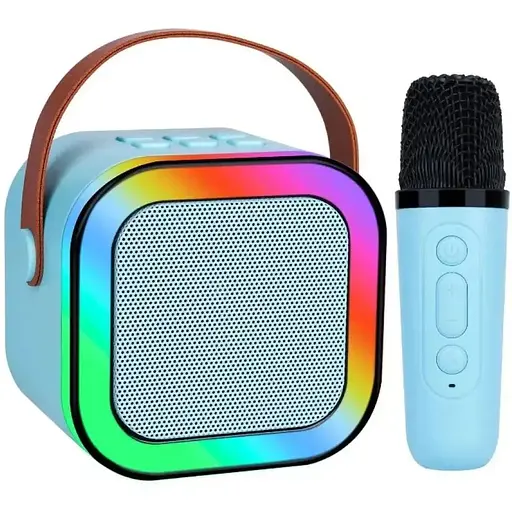 Портативна колонка-караоке + мікрофон, K12, Блакитна / Блютуз колонка з підсвічуванням / Караоке мікрофон