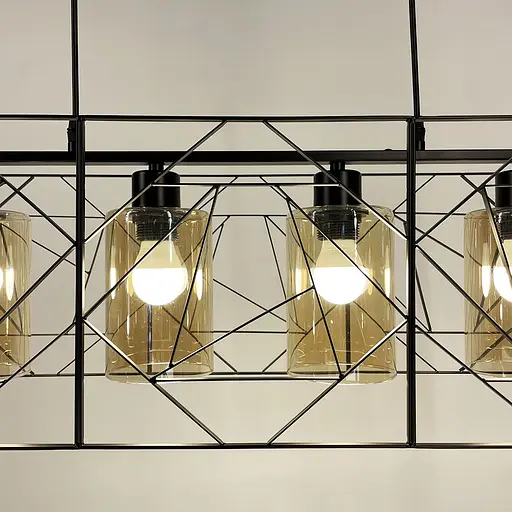 Світильник Лофт у чорному корпусі на 4 янтарних плафони | Арт. 12120/4 BK+AM | Line F - фото 4