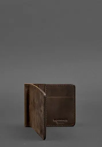 Мужской кожаный портмоне темно-коричневый 1.0 зажим для денег - фото 3