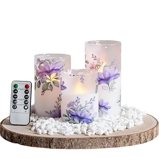 Безполум'яні мерехтливі скляні свічки з дистанційним керуванням і таймером