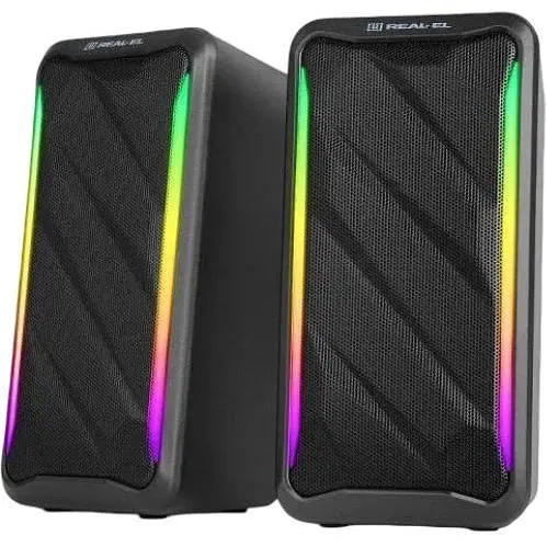 Колонки 2.0 Real-El S-130 Black, 2 x 5 Вт, USB, mini - jack 3.5 мм, RGB - подсветка (EL121100018) - фото 1