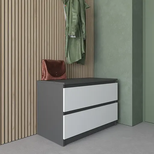 Комод Vays R-19 Антрацит-Белый фасад, 2 ящика без ручек, ЛДСП, 80×40×53 см - для прихожей, спальни, гостиной