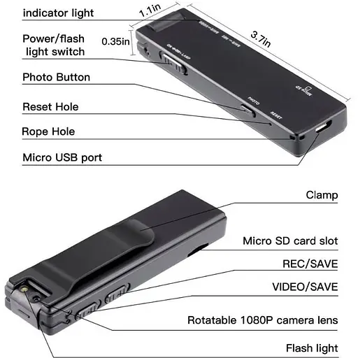 Мини камера с поворотным объективом и диктофоном Vandlion A5 FullHD 1080P (усовершенствованная версия) - фото 4