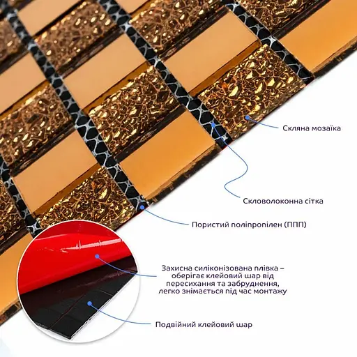 Мозаїка дзеркальна Wall Sticker 298х298х4.5 мм Оранж SW-00002360 - фото 4