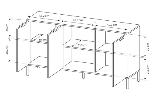 Комод Perfect Home Ларс/Lars 3-дверный 3D/153 Антрацит (PFH-091018) - фото 4