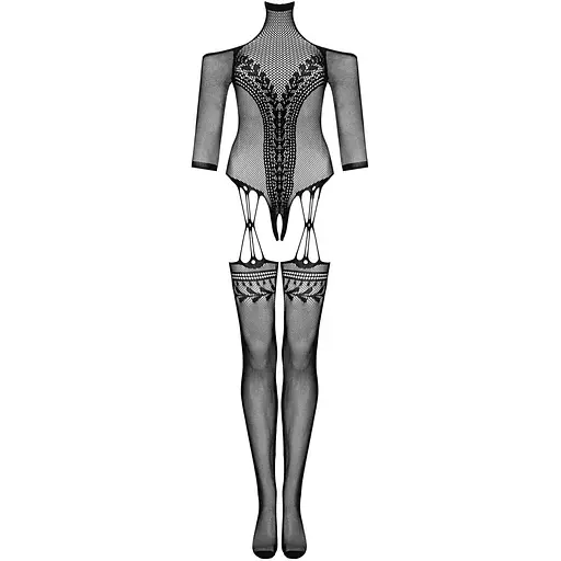 Нейлоновый бодистокинг с имитацией чулок Obsessive Bodystocking G333 S/M/L, Black, с доступом - фото 3