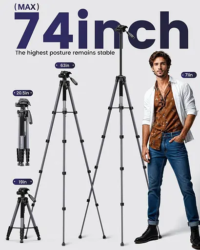 CAMBOFOTO 74"-Camera-Tripod, професійний алюмінієвий штатив/підставка для ніг Бездзеркальна камера/DSLR/Мобільний телефон - фото 4
