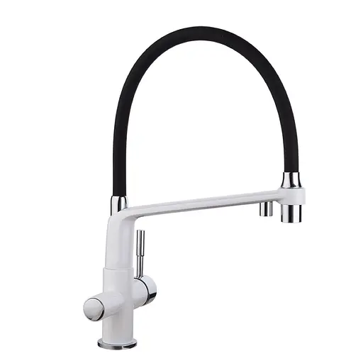 Смеситель для кухни на две воды Gappo G4398-9 с гибким изливом белый/черный матовый - фото 1