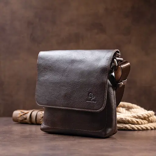 Чоловіча шкіряна сумка GRANDE PELLE 21х23х4,5 см sum0012521 - фото 7