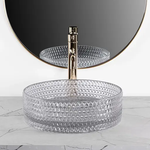 Умывальник Rea Cristal 35 light grey накладной REA-U9615, Прозрачный - фото 3