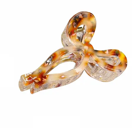 Заколка-крабик для волосся Бантик 11 см прозорий акрил з вкрапленнями Коричневий - фото 1