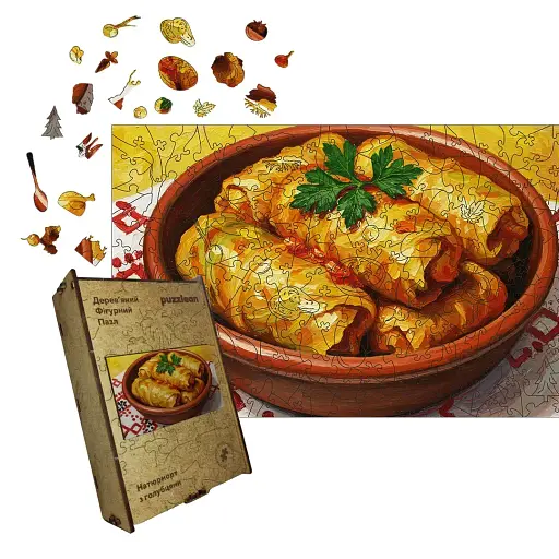 Деревянный пазл Сочные Голубцы, А4, Картонная коробка 100 элементов