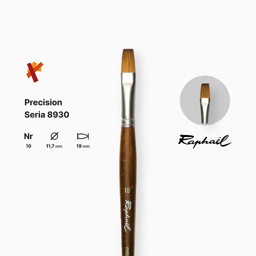 Кисть синтетика плоская Raphael Precision, №10, для акрила и масла, длинная ручка - фото 2